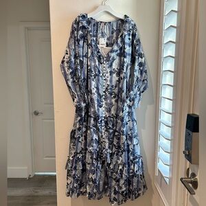 Free People Blue and White Floral Midi Dress NWT